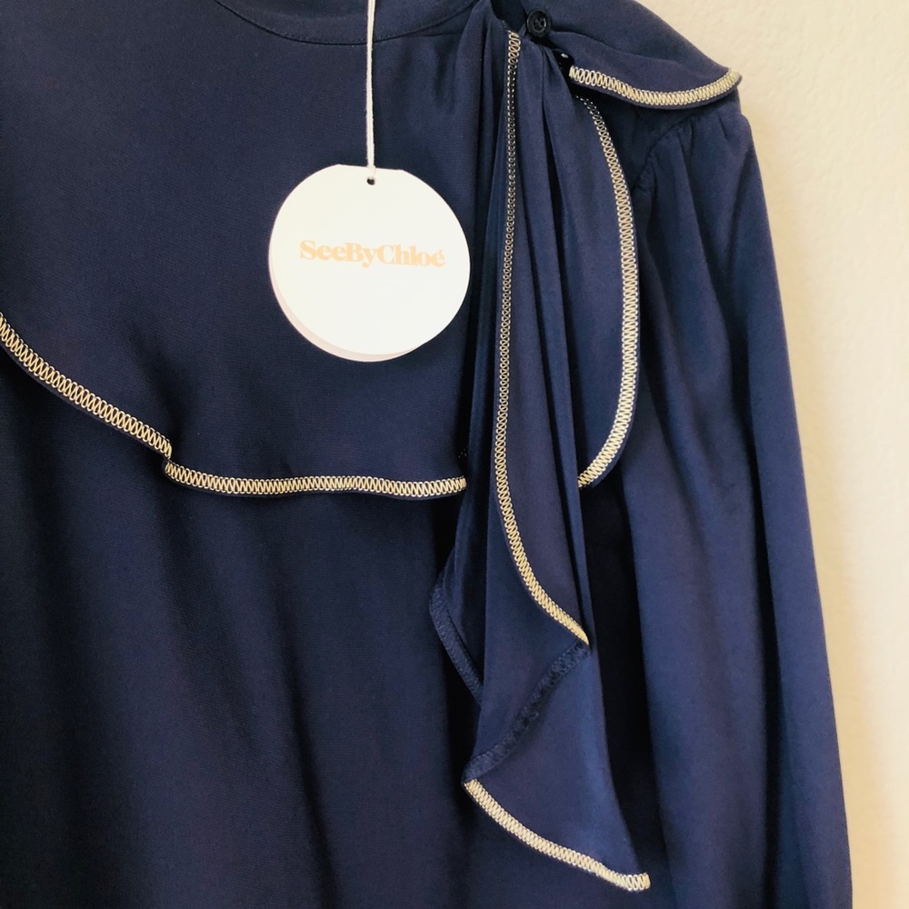 See by Chloe Navy Silk Blouse